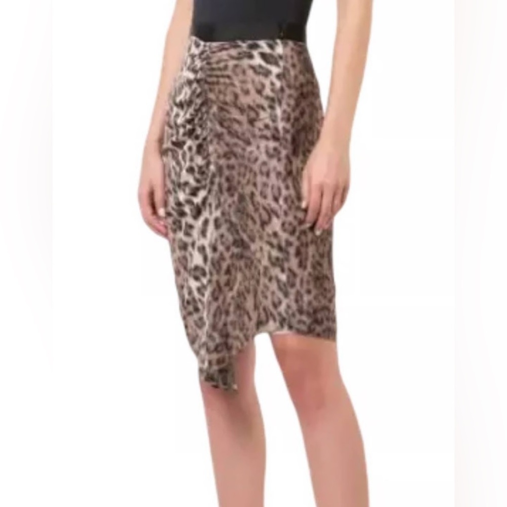 Joie Skirt 4 Leopard Print Women's Ornica Asymmetrical Draped Ruched